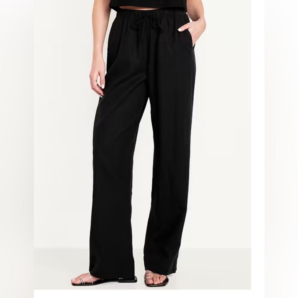 High-Waisted Linen-Blend Straight Pants